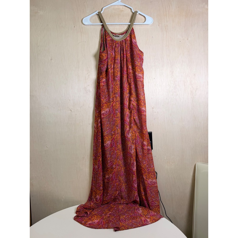 Charming Charlie Maxi Dress Women Small Pink Excellent Paisley Braided Gold Boho
